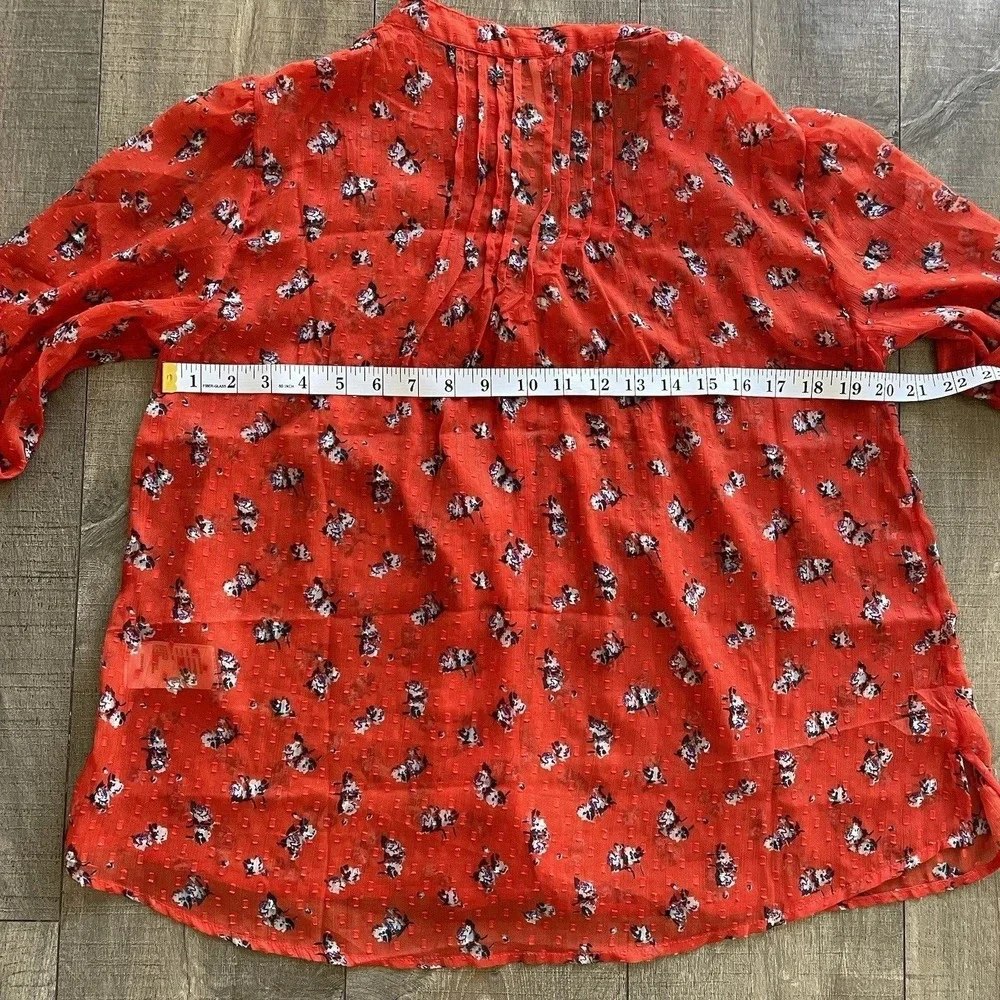 Free People Floral Blouse Womens S Red Cottagecore Pintuck Swiss Dot Sheer Top